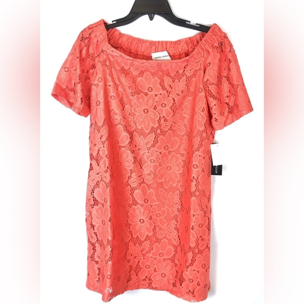 Donna Morgan Women’s Off The Shoulder Short Sleeve Knit Lace Dress Size 0, Coral